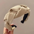 Serre-tête en tissu tissé beige avec design torsadé français pour coiffure de femme - Abricot