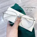 Detail of transparent square frame glasses with silver metal temples and tricolor stripes - Transparent White