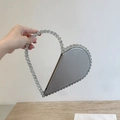 Silver heart-shaped evening bag with sparkling rhinestones and silk texture fabric - Heart Grey