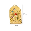 Detailed view of arch-shaped gold pendant with sun moon relief and colorful rhinestones - Accessory 8-Multicolor Arch