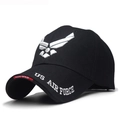 Schwarze taktische Baseballkappe mit weißem US Air Force Stickerei und rotem Seitenetikett - Schwarz