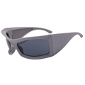 Futuristic wraparound sports sunglasses with matte grey frame and dark lenses - Grey Frame Grey Lens