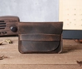 Detail of dark brown crazy horse leather card holder with retro handmade stitching - Dark Brown