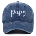 Washed blue baseball cap for outdoor sun protection with Papa heart embroidery - Navy Blue
