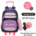 Navy and purple detachable 6-wheel rolling backpack with spacious pockets for school girls - Navy with Purple (with 6-Wheel Stair Climbing Trolley)
