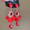 Red petal drop earrings with white pearls and crystals in a bohemian tassel design - Waterdrop Pearl Tassel Style (125#) / Red/White