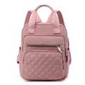 Pink nylon backpack for women with diamond quilted front pocket and adjustable straps - Pink