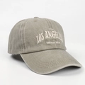 Detail of Los Angeles embroidery on washed vintage baseball cap with curved brim - Adjustable / Khaki