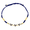 Blue braided heart bracelet with colorful cubic zirconia and adjustable slide knot - Dark Blue