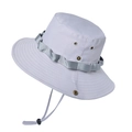 Light grey wide brim sun hat with adjustable chin strap and breathable vents - Gray