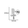 Silver G23 titanium flat back stud featuring a bow-tie comb design with size dimensions - Small Comb Shape (T2584-3#) / Silver