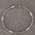 Bracciale a catena box in acciaio inossidabile argento con perline cilindriche - 2mm-7 pollici / Color Acciaio