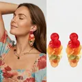 Bohemian earrings with layered red and orange sequins for a stylish beach holiday look - 47# Silver Earring Post - Red-Coffee-Green Vacation Style