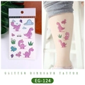 Pink glitter dinosaur tattoo stickers for kids featuring crowns and butterflies - EG-124 (Glitter Dinosaur)