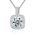 Elegant silver halo necklace featuring a brilliant round-cut white gemstone pendant - Sparkling Diamond Square Bag Necklace Xl-69