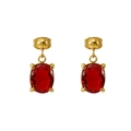 Orecchini geometrici in acciaio con zircone rosso ovale e finitura oro - Oro-Zirconia Rossa