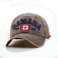 Washed cotton baseball cap in vintage brown with Canada maple leaf embroidery - M / Coffee