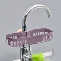 Purple plastic sink faucet caddy with adjustable clamp for kitchen drainage storage - Purple