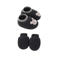 Dark gray knitted baby booties and anti-scratch mittens set with cute bunny appliques - Dark Grey Bear - Mittens & Booties Set