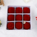 Set of 9 red flocked velvet Christmas balls in assorted textures for festive tree decor - 9 Pcs / 8cm / Burgundy