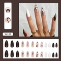 Uñas almendradas color chocolate con remolinos de café y diseño blanco minimalista - Estilo de Pegamento de Remolino de Chocolate (W336)