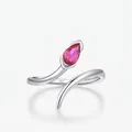 Minimalist S925 sterling silver snake ring with a pear-cut red gemstone in silver finish - Adjustable Open / 925 Sterling Silver