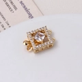 Detailed view of a gold square jewelry clasp with white zircon and double hanging loops - 06#12*17mm--White Square Double Row Clasp