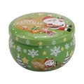 Green Christmas round tin container with Santa Claus and Merry Christmas festive design - D251-Green Christmas Panorama
