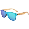 Blue mirrored sunglasses with natural bamboo temples and wooden texture finish - Bright Black Frame Zebra Wood Leg Green Mirror Lens