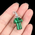 Handheld green malachite mushroom pendant with silver metal cap and bail detail - Gun Black Cap / Malachite (Synthetic)