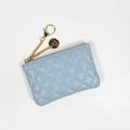 Light blue quilted coin purse with diamond stitching and gold chain pendant - Light Blue