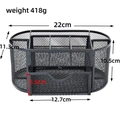 Mesh desk organizer with detailed dimensions showing compartments and drawer - Black