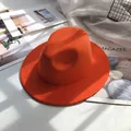 Klassischer, hellorangener Wollfilzhut mit breiter Krempe für Damen und Herren im Jazz-Stil - M (56-58cm) / Orange