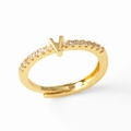 Adjustable gold-plated V-shaped open ring featuring sparkling zircon stones for women - Gold-V