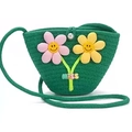 Grüne Stroh-Umhängetasche für Kinder mit Smiley-Blumen und miss-Buchstabenperlen - Stil 1 Grün