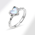 Irregular silver metal ring featuring a heart-shaped opal and adjustable lava texture band - Heart Shaped Iridescent Stone Style (AJ770)