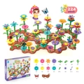 224-piece colorful flower garden building toy set with petals, stems, and bases for kids - Large Garden Variety (CJ-2024)