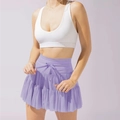 Tiered high-waisted purple mini skirt with drawstring detail for active sports - S / Purple