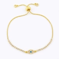 Pulsera ajustable de ojo turco dorado para mujer con circonitas blancas y pupila azul - Estilo B-Forma de Ojo