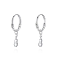 Minimalist S999 sterling silver hoop earrings with a polished peanut-shaped charm - S999 Sterling Silver / Gourd Earrings