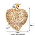 Golden heart pendant with sparkling zircons measuring 24mm by 24mm for DIY jewelry - Gold-Full Pave Zircon Heart