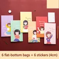 Set of 6 colorful cartoon teacher appreciation gift bags with thank you stickers - Multicolor Mixed Illustration (ZD057)