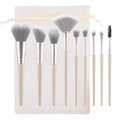 Set di 9 pennelli professionali per trucco con manici beige e custodia in rete trasparente - 9 Pennelli + Borsa a Rete / Beige