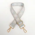 Detail of 3.8cm beige and light blue geometric jacquard canvas strap with gold hooks - Beige Light Blue Gold Hook