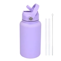 Purple matte 650ml stainless steel insulated water bottle with handle, straws and brush - 650ml / Taro Purple