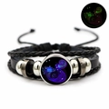 Luminous Pisces zodiac layered leather bracelet with adjustable woven cords and beads - Aquarius / Black