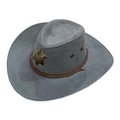 Chapeau de cowboy gris en suédine avec corde tressée marron et insigne d'étoile de shérif - Gris