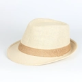 Detail showing natural straw weave texture and brown woven band on beige fedora hat - Beige (Coffee Band)