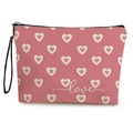 Roze canvas make-uptas met witte hartpatronen en een zwarte polsband met ritssluiting - Roze All-over Hart love / 17*25cm (Linnen) met Riem