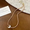 Elegant beaded moon pendant necklace with champagne glass beads and crescent charm - Orange Crescent Moon Pendant Necklace